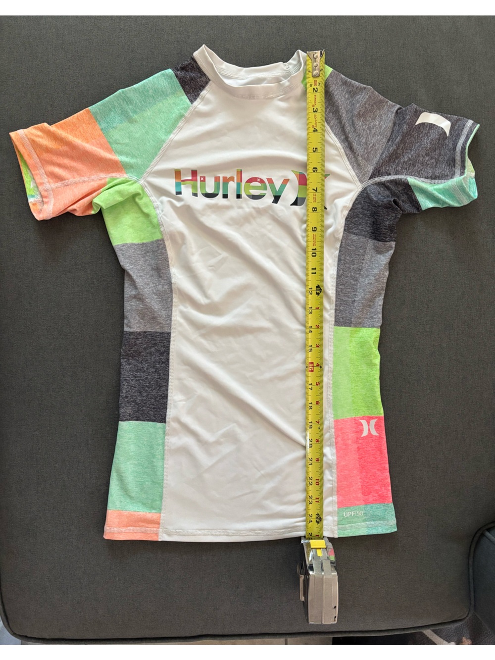 Hurley White Rash Guard with Coral, Mint & Gray Panels
